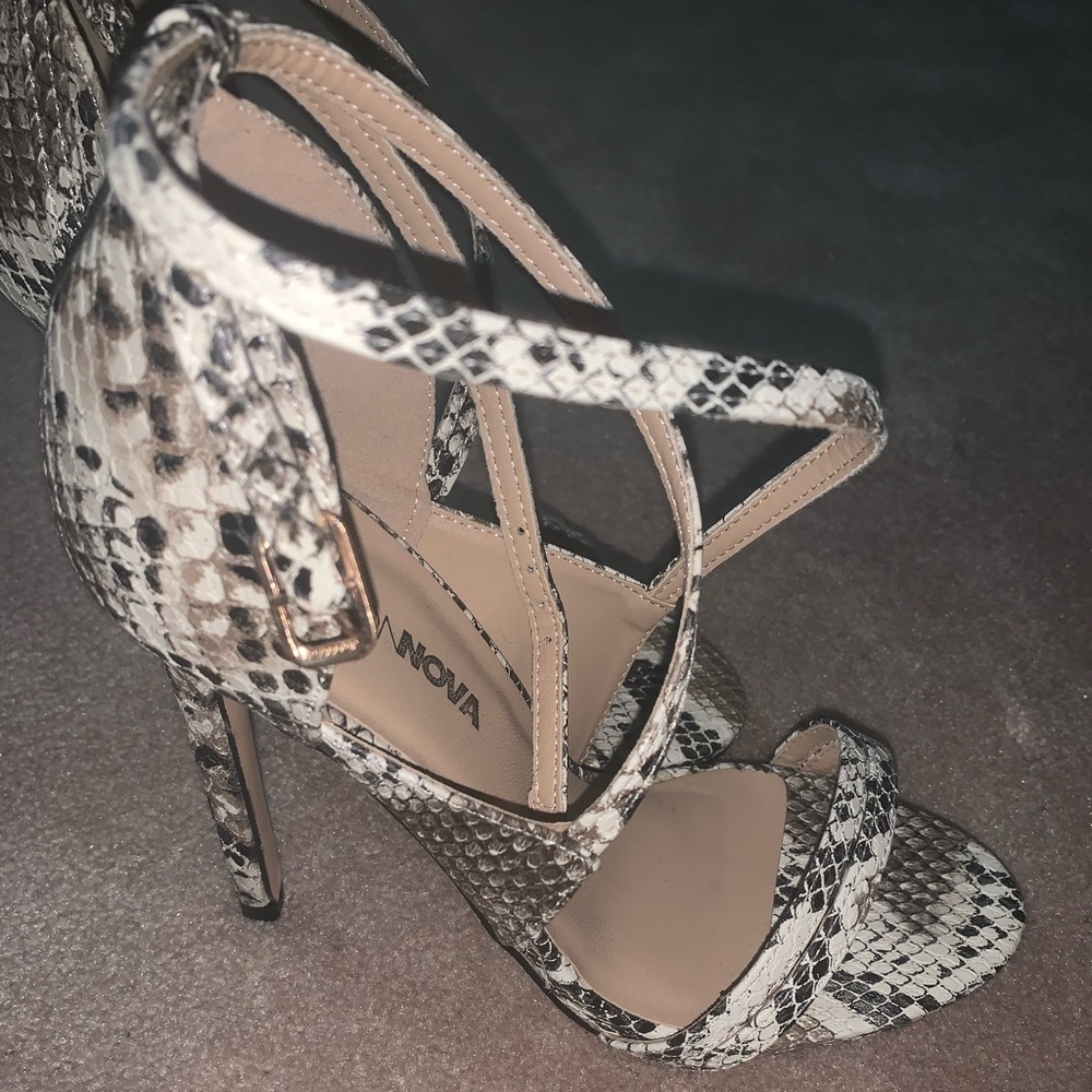 Snakeskin sandal heels